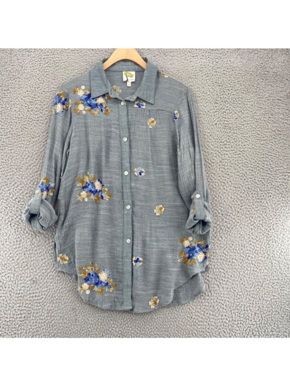 Figueroa & Flower Shirt Womens Small Gray Floral Embroidered Tunic Long Sleeve - Picture 2 of 11